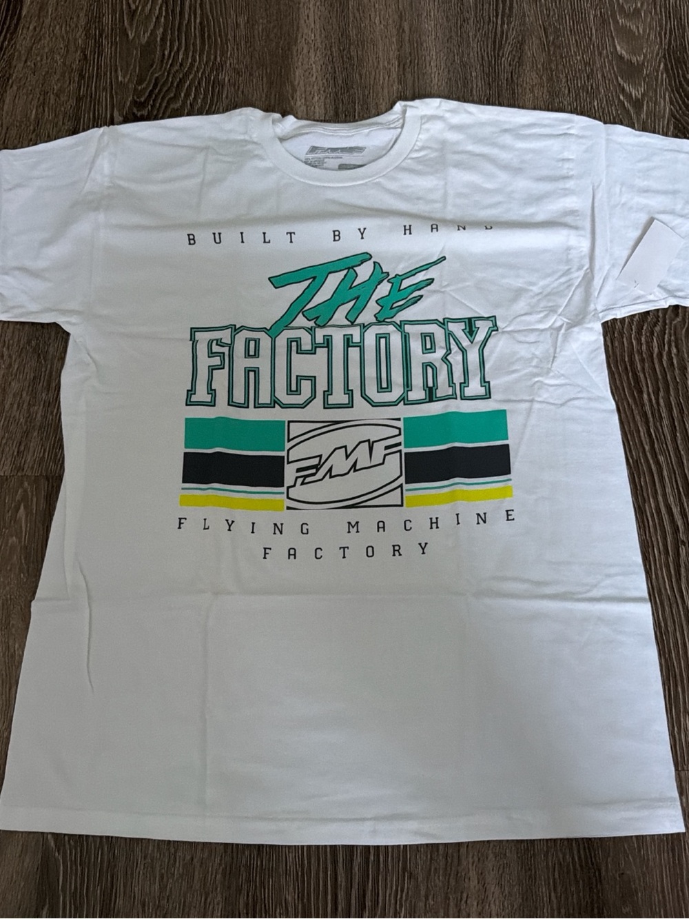 Flying Machine White Graphic Tee with Green and Yellow Accents